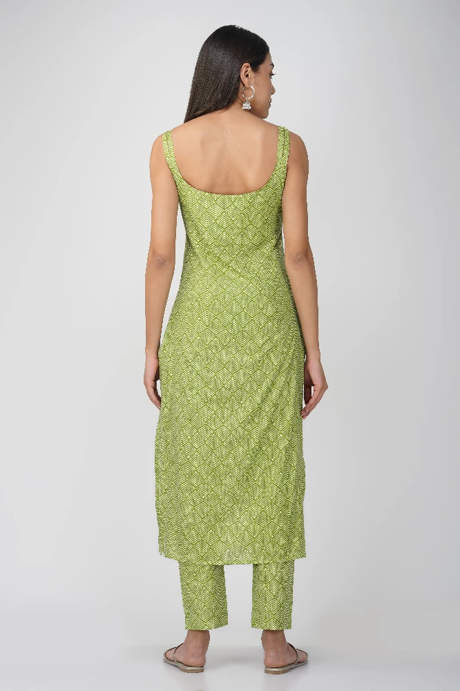 Green Printed Cotton Kurta Set-4.webp